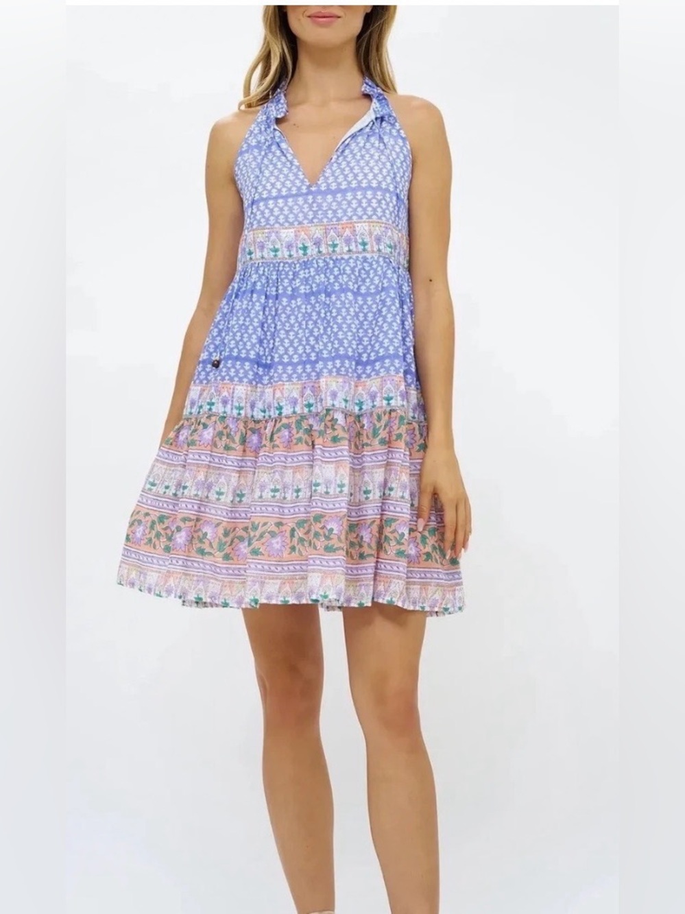 Tuckernuck Oliphant Campania Peri Sleeveless Tiered Mini Dress Blue Floral M
